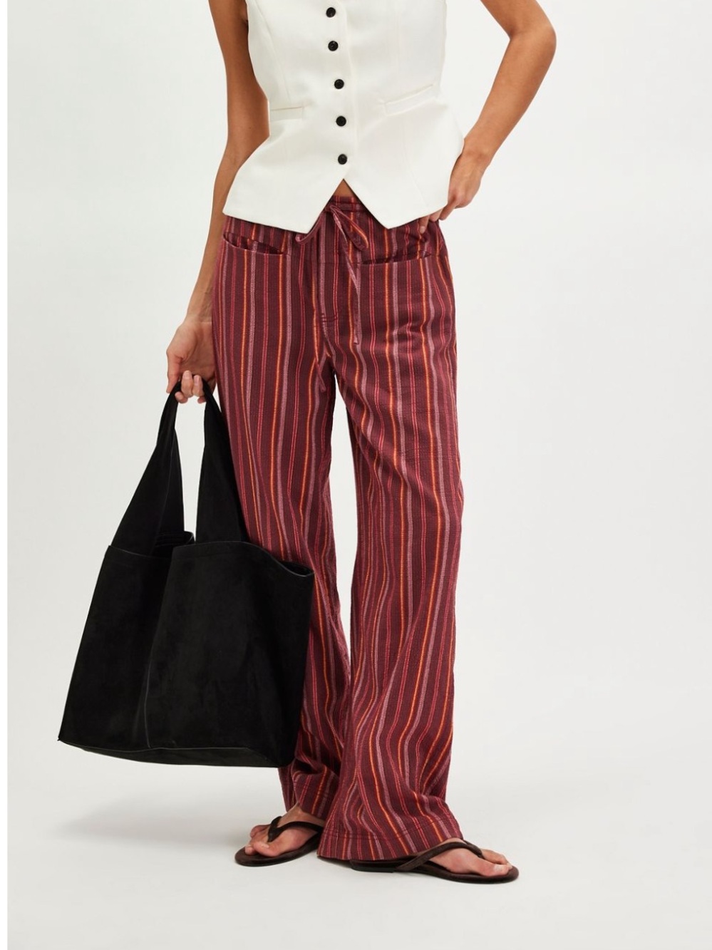Free People NWT Hudson Canyon Stripe Pants, Cabernet Combo stripe, wide leg